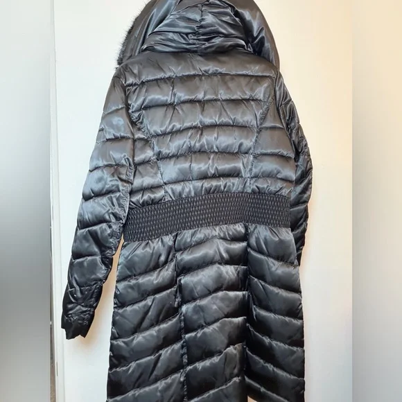 Laundry Black Puffer Coat | Faux Fur Collar Leopard Lined Long Jacket - Picture 3 of 8